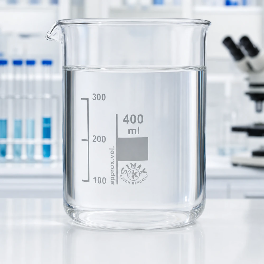 Dickwandiges 400ml Becherglas aus Borosilikatglas mit ausgeprägter Stabilität für den Dauereinsatz