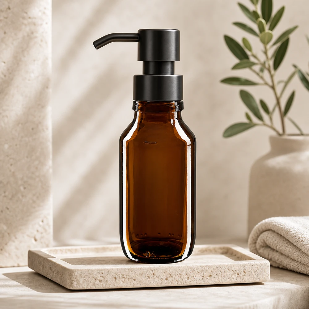 Kompakte braune Glasflasche 50ml für ätherische Öle und Tinkturen ApoGlas PP28 ohne Verschluss