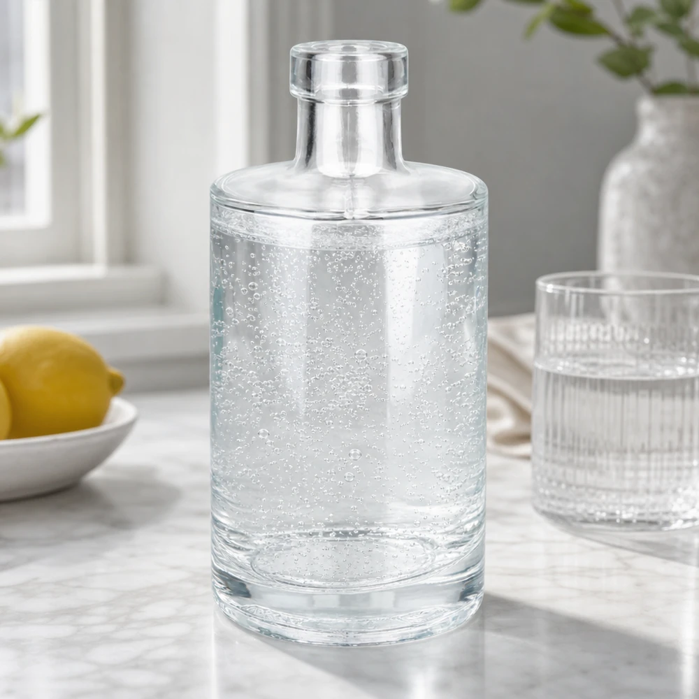 350ml Glasflasche "Marie" ohne Verschluss UNiTWIST 350ml Glasflasche Marie mit Sprudelwasser befüllt neben Glas und Zitrone stilvolle Tischdeko Bild 9 von 10