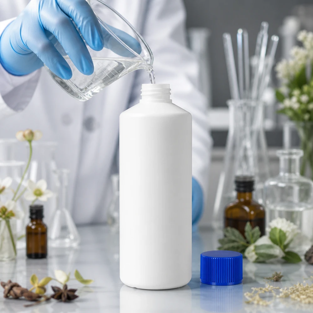 Apothekenflasche HDPE 100ml weiß, mit blauem Schraubverschluss Robuste weisse Plastikflasche 100ml mit blauem SV geeignet für chemische und kosmetische Produkte