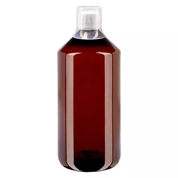 PET Flasche 1000ml mit weißem Verschluss Originalitätsverschluss + Bech. PET Flasche 1000ml mit weißem Verschluss Originalitätsverschluss + Bech.