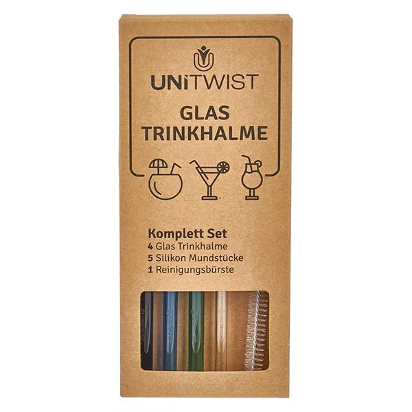Glas Trinkhalm Set bunt mit Softtips UNiTWIST Glas Trinkhalm Set bunt mit Softtips UNiTWIST
