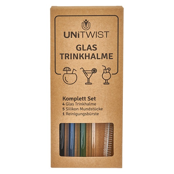 Glas Trinkhalm Set bunt mit Softtips UNiTWIST