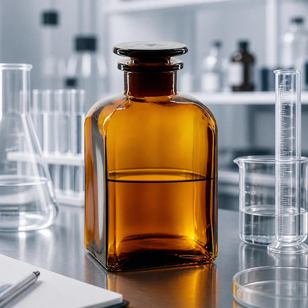 Vierkantflasche 500ml braun Weithals Glasstopfen 500ml Vorratsflasche Braunglas vierkantig mit Stopfen für lichtempfindliche Substanzen
