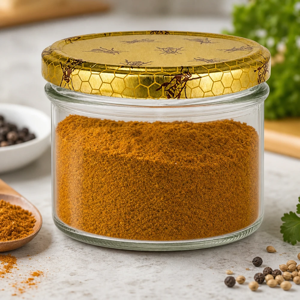 Sturzglas 225ml mit Gewürzpulver gefüllt BasicSeal Bienenwaben-Deckel Gewürzdose Küchenaufbewahrung Vorratsglas