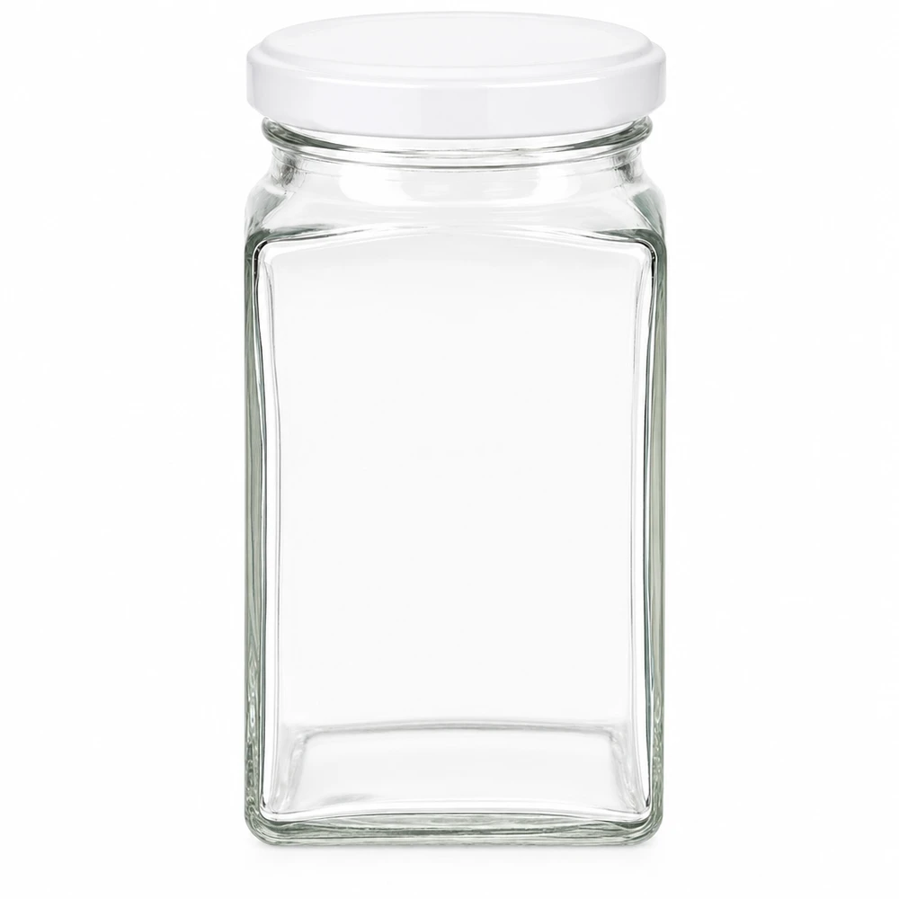 260ml Tetraglas mit weißem BasicSeal Deckel leeres Vierkantglas für Lebensmittel Aufbewahrung Vorratsglas