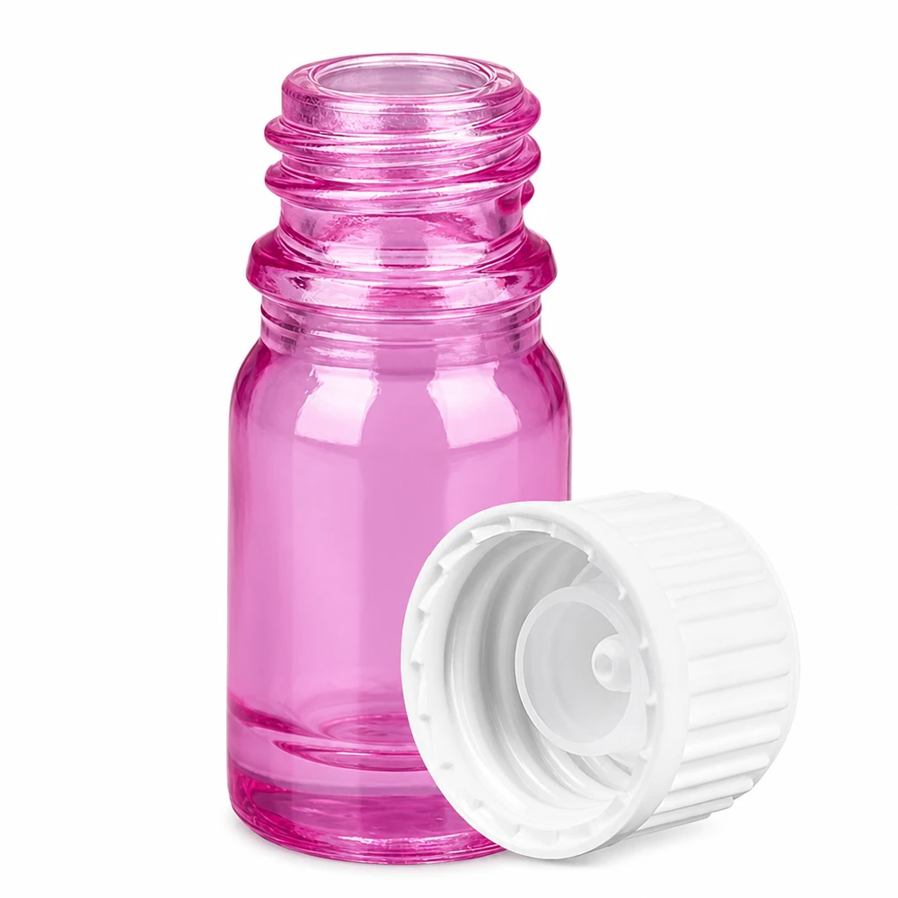5ml (Globuli)Flasche 3mm Giessring weiß Standard PurpleLine UT18/5 Violett-pinke Glasflasche klein 5ml mit Standard-Gewinde für selbstgemachte Beauty-Produkte