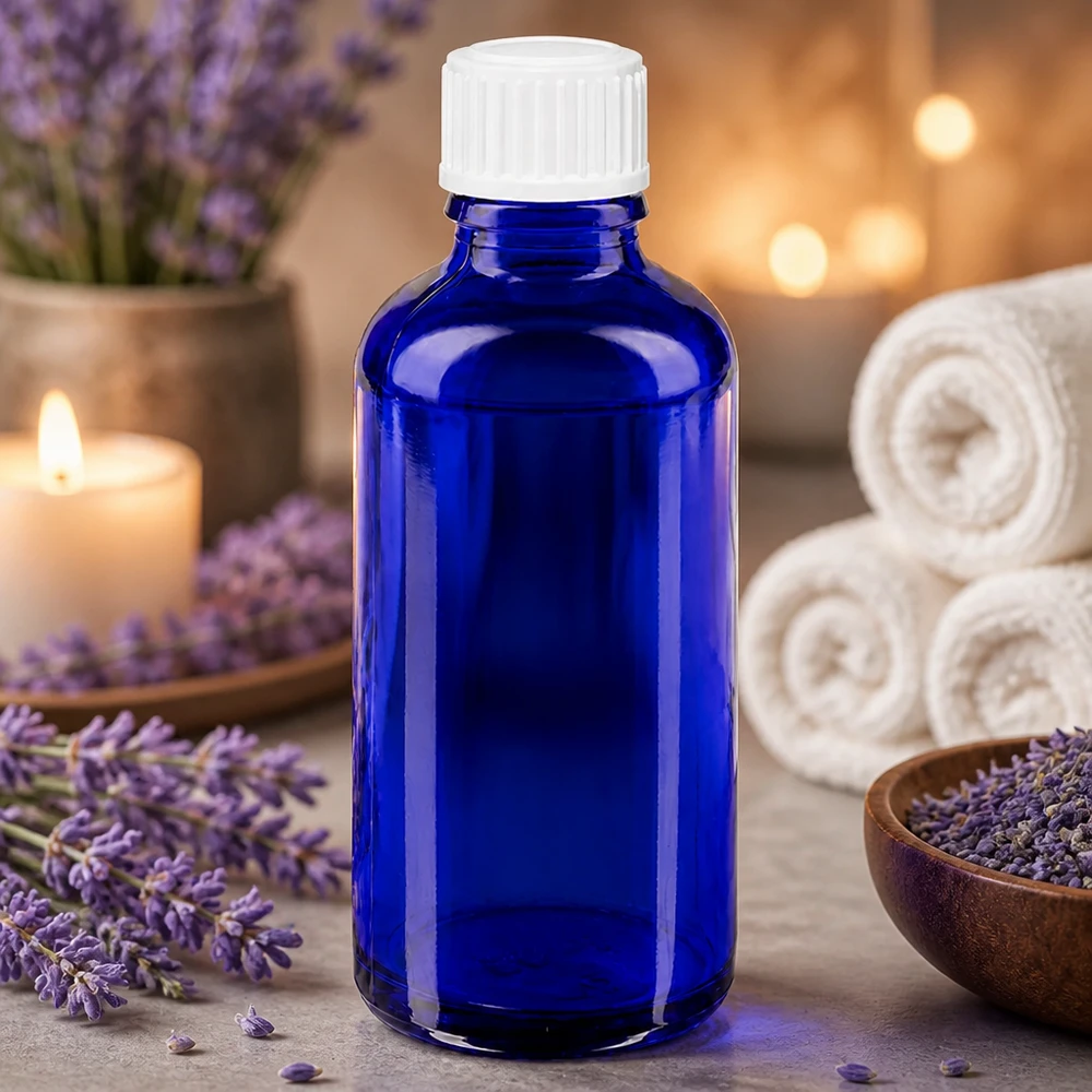 Apothekenflasche blau 50ml Tropfverschluss weiß 0.8mm Standard Kobaltblaue Apothekerflasche 50ml aus Borosilikatglas mit 0,9mm Tropföffnung und weißem Deckel