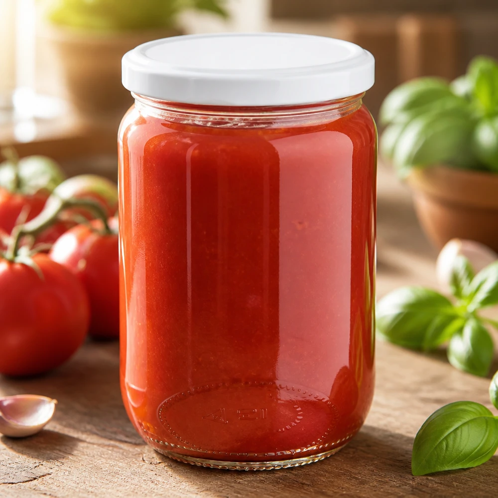 555ml Rundglas + BasicSeal Deckel weiss UNiTWIST Hausgemachte Tomatensauce in 555ml Rundglas von UNiTWIST mit weißem Schraubdeckel