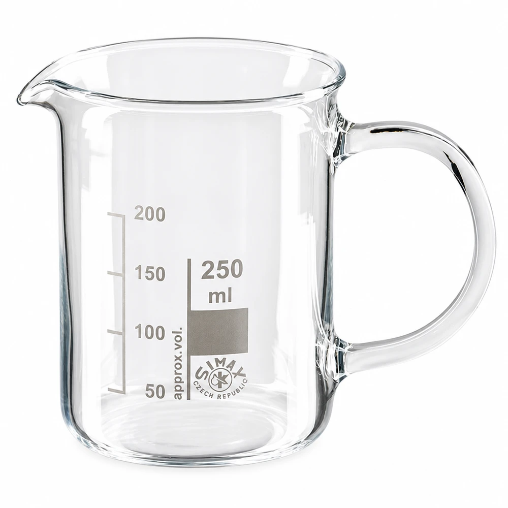 Becherglas 250ml Borosilikatglas, mit Henkel Klares Borosilikatglas Messbecher 250ml mit Henkel Skala bis 200ml und Ausguss