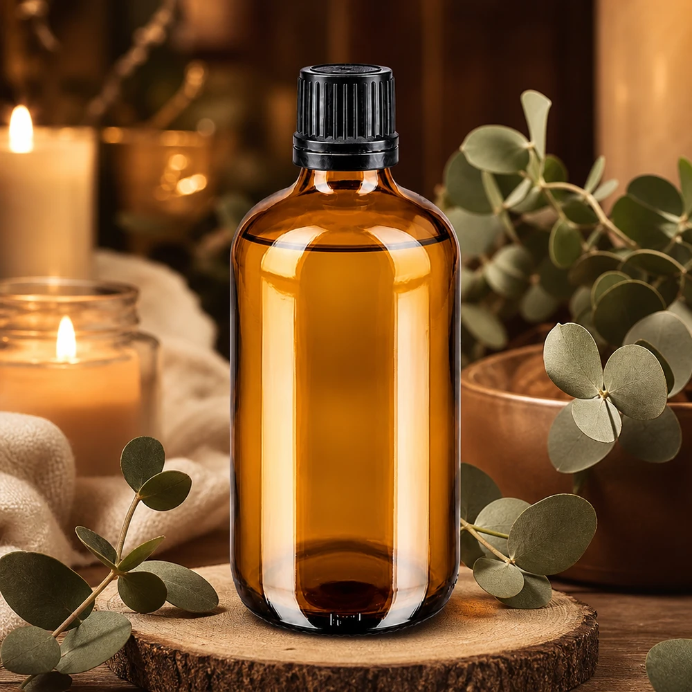 Braunglas Tropfflasche 100ml mit OV-Schraubverschluss 8mm für Aromatherapie