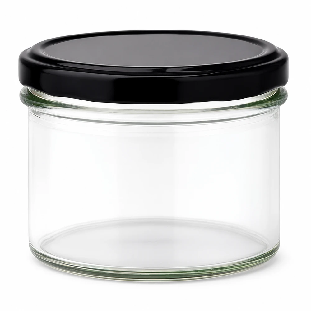 225ml Sturzglas mit BasicSeal Deckel schwarz UNiTWIST 225ml Sturzglas mit schwarzem BasicSeal Deckel - leeres Einmachglas aus klarem Glas für Konserven und Marmelade