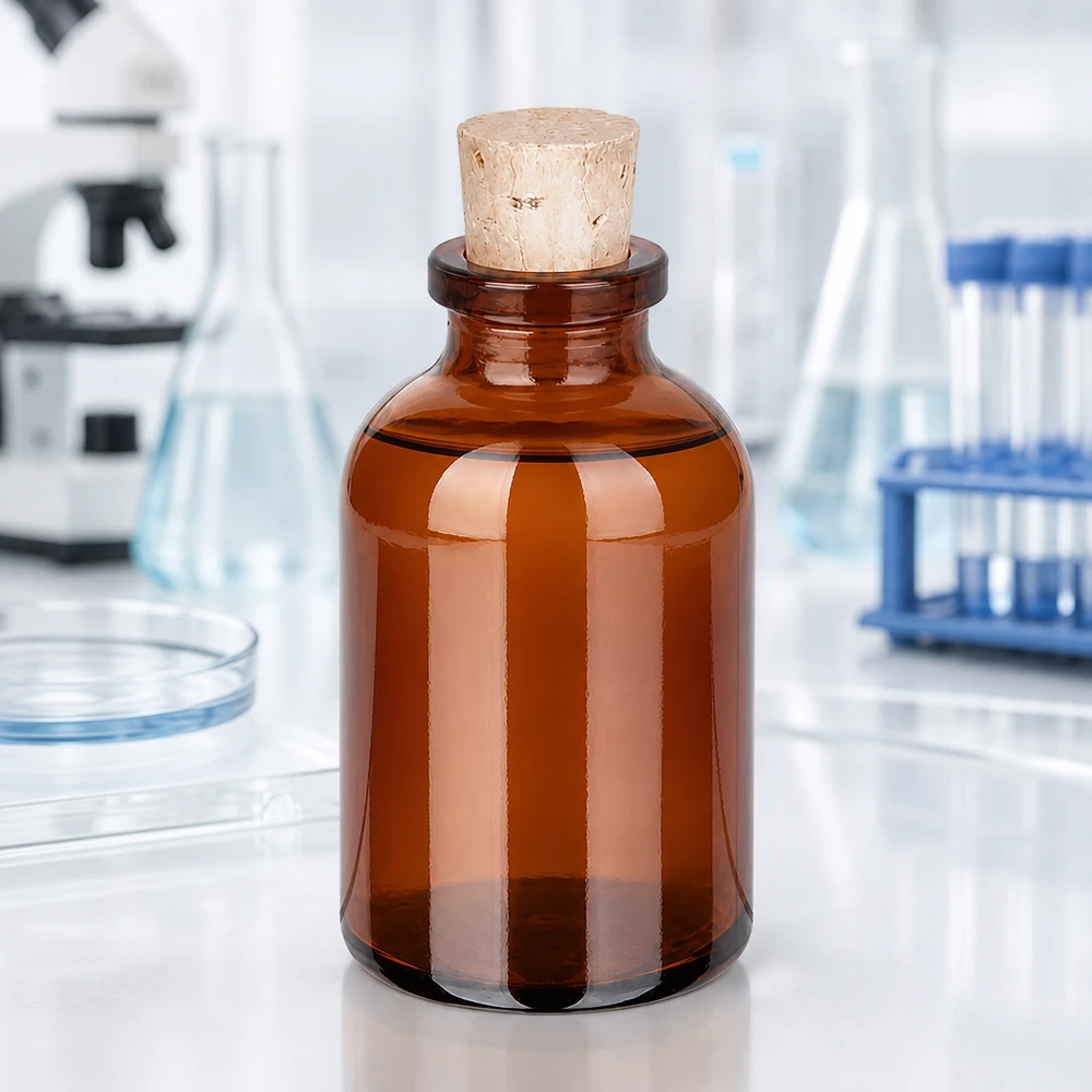 UV-schützende Glasflasche 30ml in Braun mit traditionellem Korkstopfen