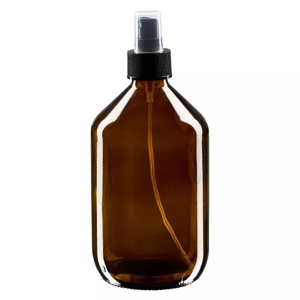 500ml Medizinflasche braun, Pumpzerstäuber schwarz ApoGlas 500ml Medizinflasche braun, Pumpzerstäuber schwarz ApoGlas