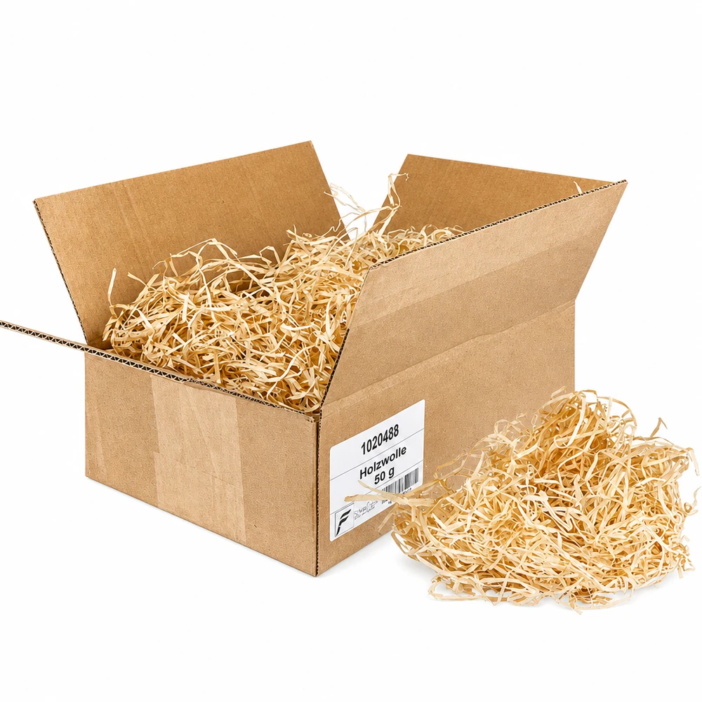 Holzwolle 50g fein 2mm breit in Kartonbox Naturprodukt Füllmaterial Verpackung Dekoration
