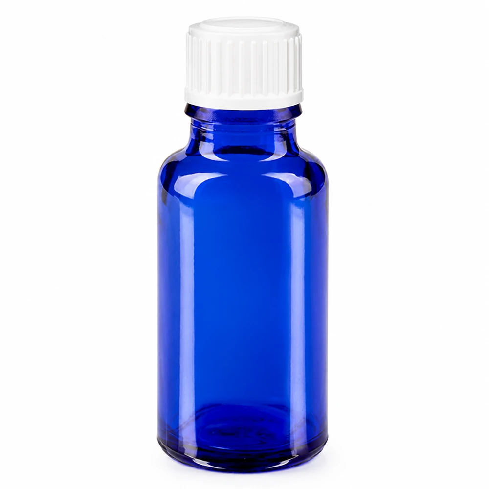 Apothekenflasche blau 20ml Schraubverschluss weiß Standard Kobaltblaue Glasflasche 20ml mit weißem Standardverschluss für Apotheken
