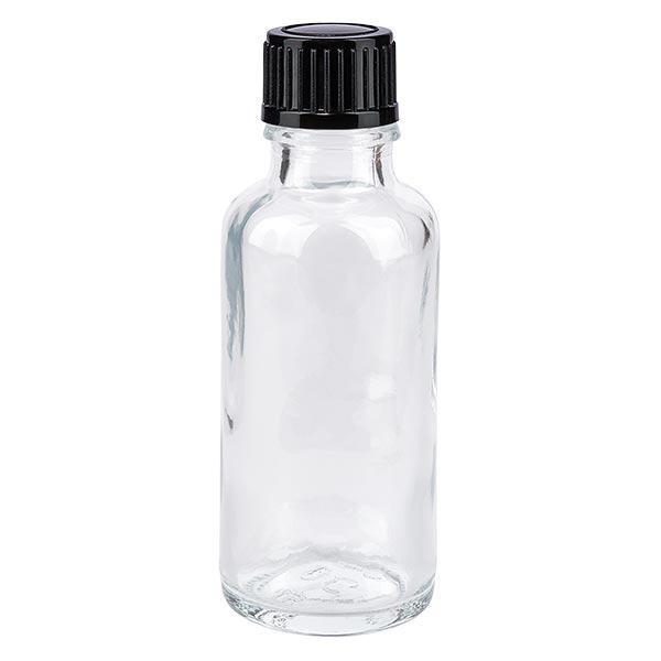 Apothekenflasche klar 30ml Tropfverschluss 1mm schwarz Standard Apothekenflasche klar 30ml Tropfverschluss 1mm schwarz Standard