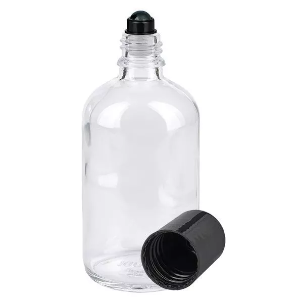 Apothekenflasche klar 100ml Roll-On Verschluss schwarz