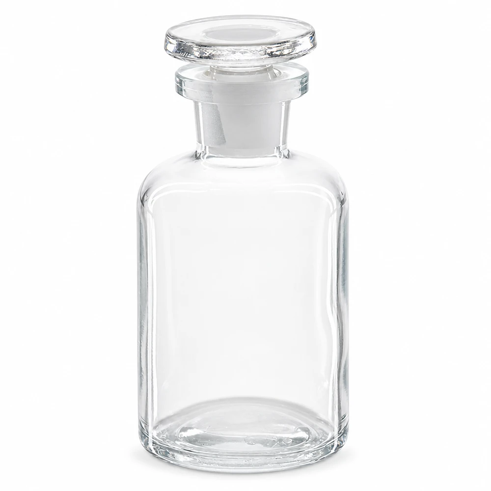 Rundschulterflasche 50ml klar Enghals Glasstopfen Transparente Rundschulterflasche 50ml Enghals mit rundem Glasstopfen Klarglas