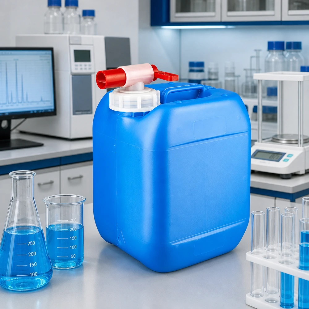 Robuster HDPE-Kanister 5 Liter blau mit praktischem Zapfhahn für sichere Chemikalienaufbewahrung
