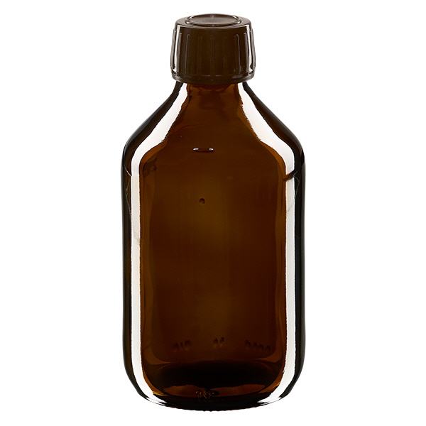 250ml Medizinflasche braun, Verschluss braun mit Originalitätsring ApoGlas 250ml Medizinflasche braun, Verschluss braun mit Originalitätsring ApoGlas