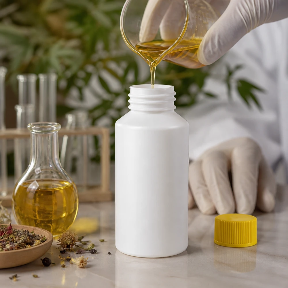 Apothekenflasche HDPE 50ml weiß, mit gelbem Schraubverschluss Pharmazeutische HDPE Weithalsflasche 50ml weiß mit gelbem Schraubverschluss SV