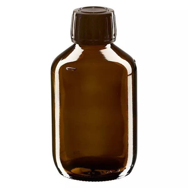 200ml Medizinflasche braun, Verschluss braun mit Originalitätsring ApoGlas 200ml Medizinflasche braun, Verschluss braun mit Originalitätsring ApoGlas