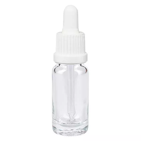 Apothekenflasche klar 10ml Pipette weiß Originalitätsverschluss Apothekenflasche klar 10ml Pipette weiß Originalitätsverschluss