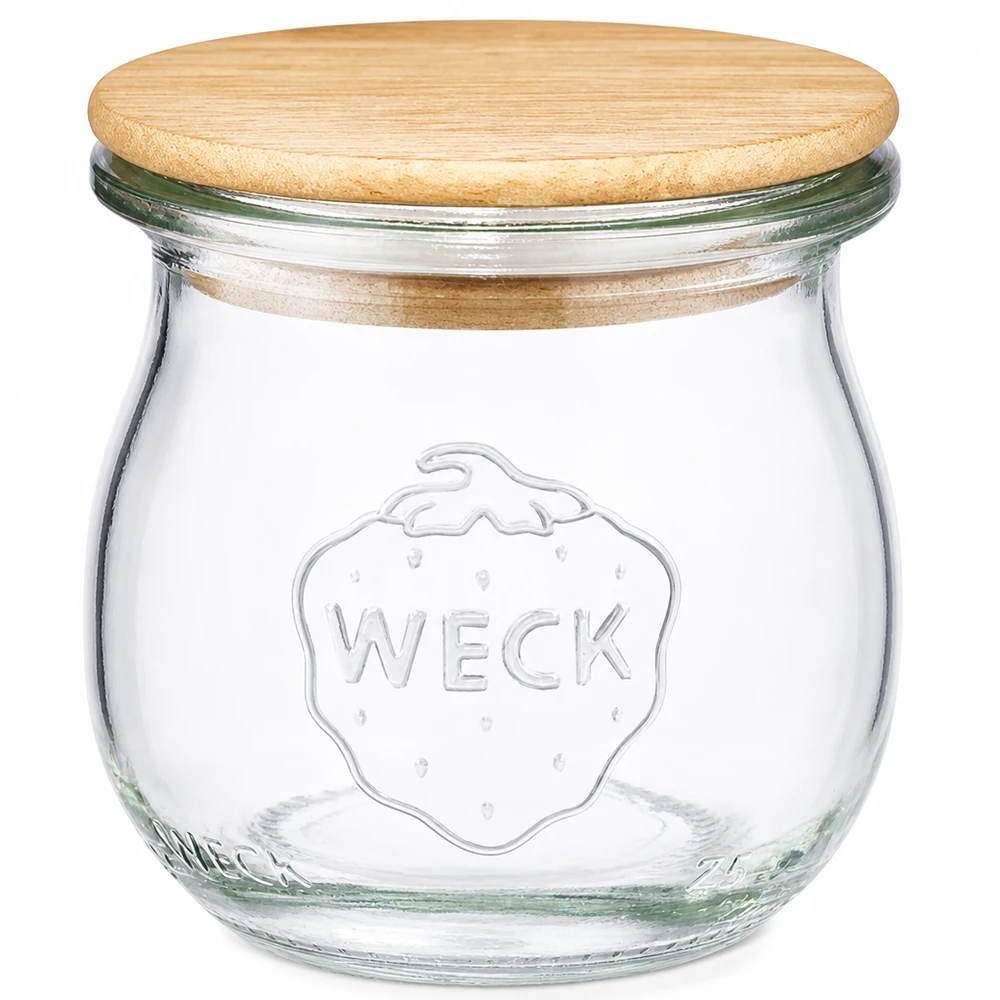 WECK Tulpenglas 75ml RR40 mit Holzdeckel Einmachglas Vorratsglas aus Glas mit Korkdeckel