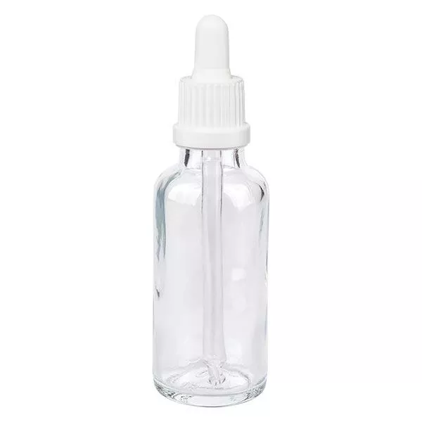 Apothekenflasche klar 30ml Pipette weiß Originalitätsverschluss Apothekenflasche klar 30ml Pipette weiß Originalitätsverschluss