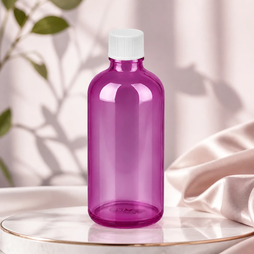 100ml Flasche 11mm Schraubverschluss weiss Standard PurpleLine UT18/100 Violette Glasflasche 100ml mit weißem Deckel ideal für Parfüm Extrakte und Aromatherapie Öle