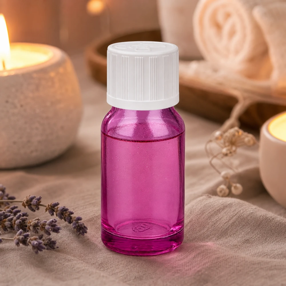 10ml Flasche 11mm Schraubverschluss weiß Standard Kindersicher PurpleLine UT18/10 Handliche 10ml Aromaflasche in violett für mobile Anwendung von Düften und ätherischen Ölen