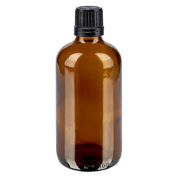 Apothekenflasche braun 100ml Tropfverschluss Premium 1mm schwarz Originalitätsverschluss Apothekenflasche braun 100ml Tropfverschluss Premium 1mm schwarz Originalitätsverschluss