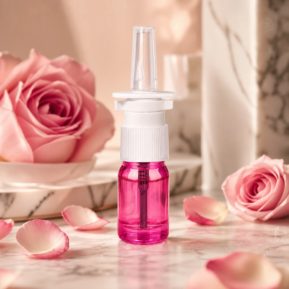 5ml Nasensprayflasche weiß/transparent Standard PurpleLine UT18/5 Kleine Sprühflasche 5ml in Pink-Violett mit weißem Applikator für gezielte Dosierung