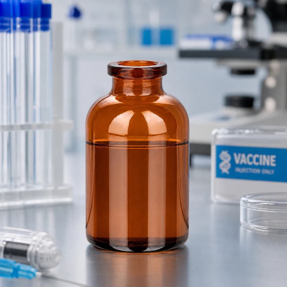 Sterile Injektionsflasche Braunglas 30ml für Vakzine mit typischem Rollrand-Verschluss