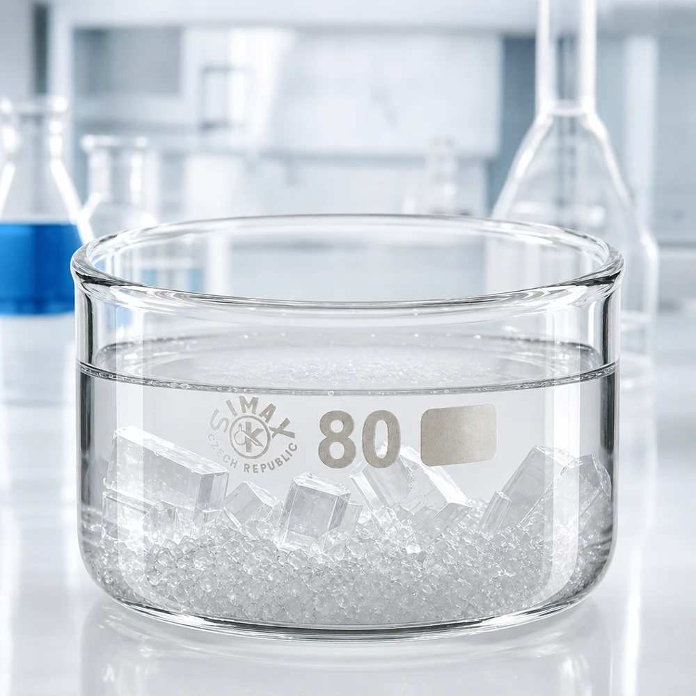 150ml Kristallisierschale ohne Ausguss Borosilikat ø80mm Borosilikatglas Kristallisierschale 80mm mit Eiskristallen gefüllt für chemische Versuche