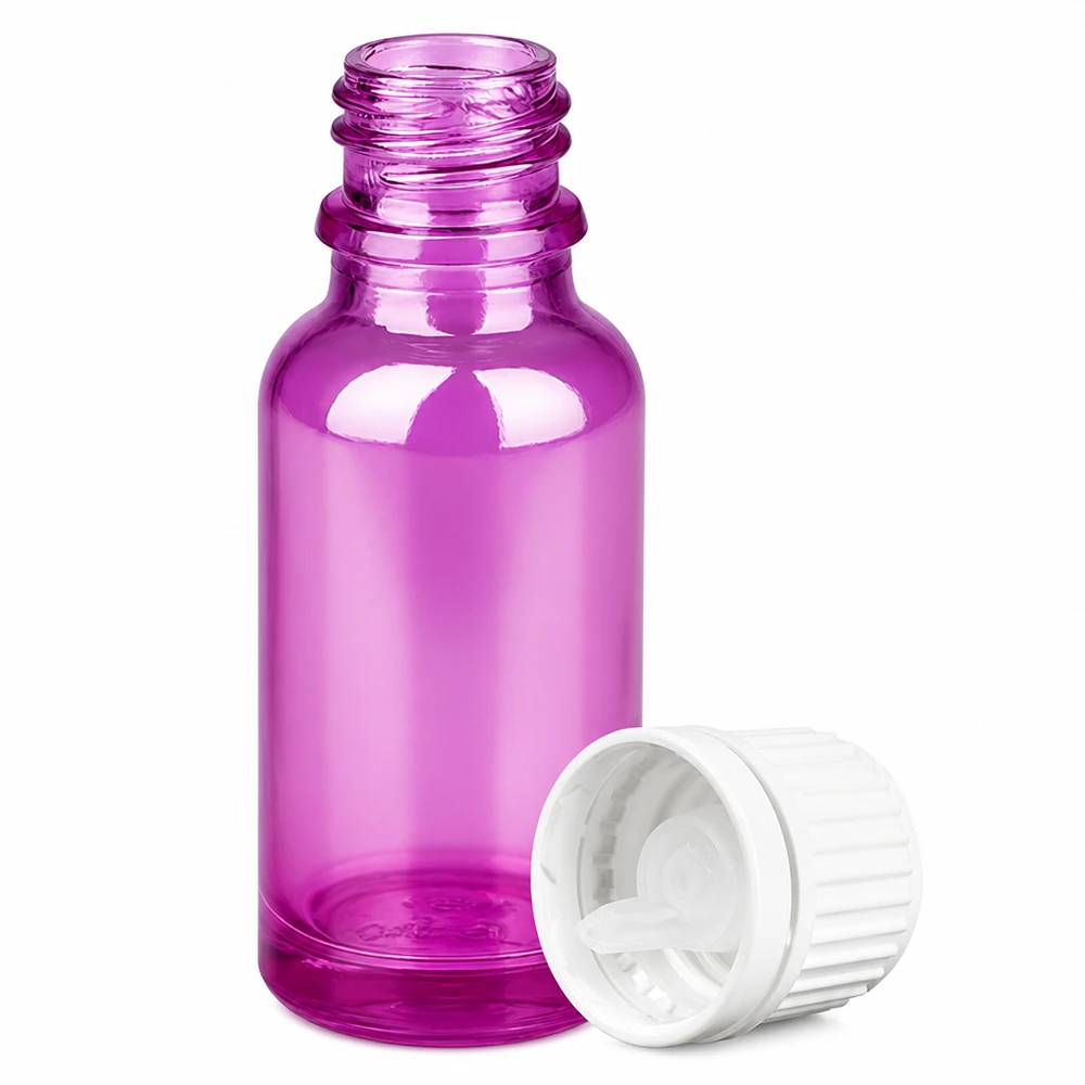 20ml Tropfflasche 0.7mm weiss Originalität Schraubverschlusserschluss PurpleLine UT18/20 20ml lila Glasflasche mit Tropfeinsatz weiss ideal für DIY Kosmetik und Parfüm