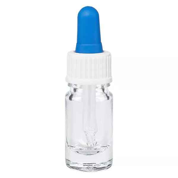 Apothekenflasche klar 5ml Pipette weiß/blau Standard Apothekenflasche klar 5ml Pipette weiß/blau Standard