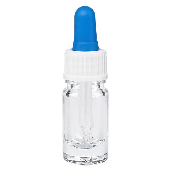 Apothekenflasche klar 5ml Pipette weiß/blau Standard Apothekenflasche klar 5ml Pipette weiß/blau Standard