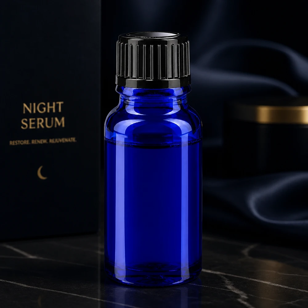 UV-Schutz Glasflasche 10ml blau mit 11mm Standardverschluss für Nachtpflege Serum