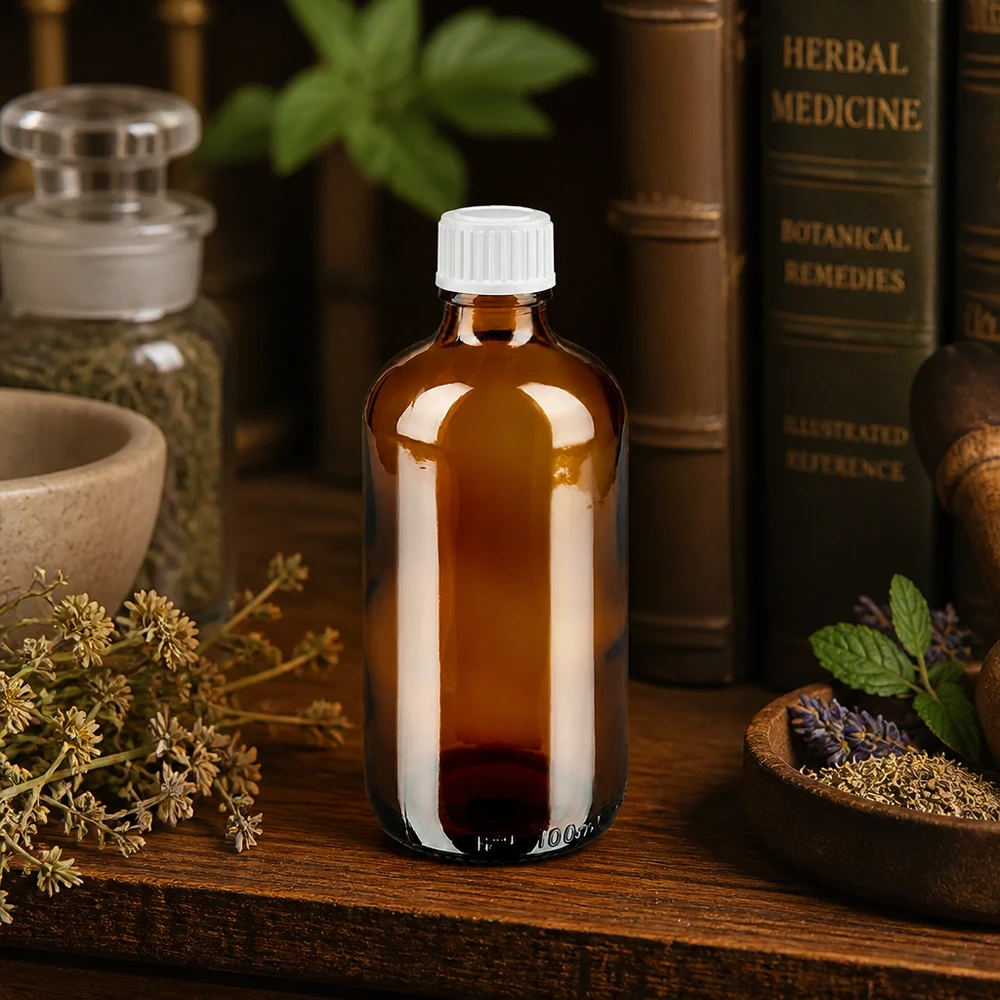 Apothekenflasche braun 100ml Tropfverschluss weiß 0.8mm Standard Kleine Braunglasflasche 100ml mit kindersicherem Weißverschluss für Naturheilmittel