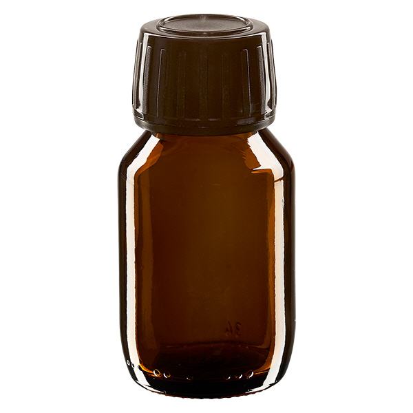 50ml Medizinflasche braun, Verschluss braun mit Originalitätsring ApoGlas 50ml Medizinflasche braun, Verschluss braun mit Originalitätsring ApoGlas