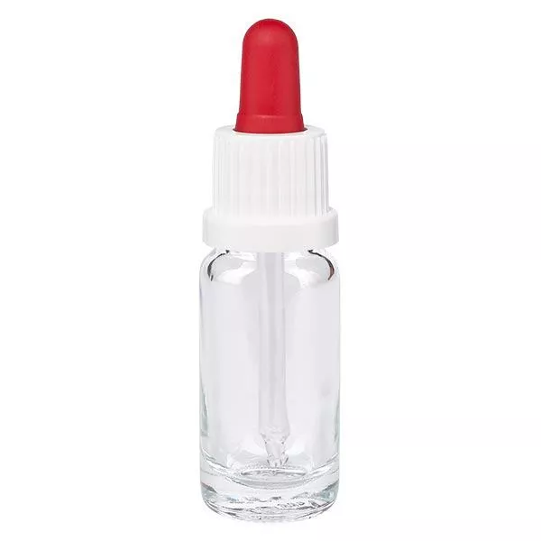 Apothekenflasche klar 10ml Pipette weiß/rot Originalitätsverschluss Apothekenflasche klar 10ml Pipette weiß/rot Originalitätsverschluss