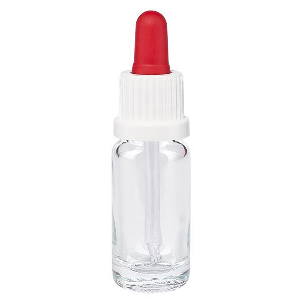 Apothekenflasche klar 10ml Pipette weiß/rot Originalitätsverschluss Apothekenflasche klar 10ml Pipette weiß/rot Originalitätsverschluss