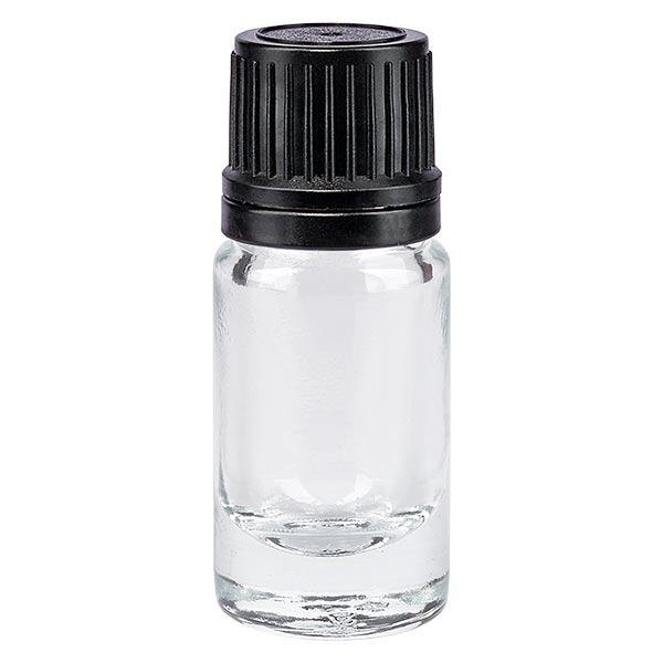 Apothekenflasche klar 5ml Tropfverschluss Giessring 1mm schwarz Originalitätsverschluss Apothekenflasche klar 5ml Tropfverschluss Giessring 1mm schwarz Originalitätsverschluss
