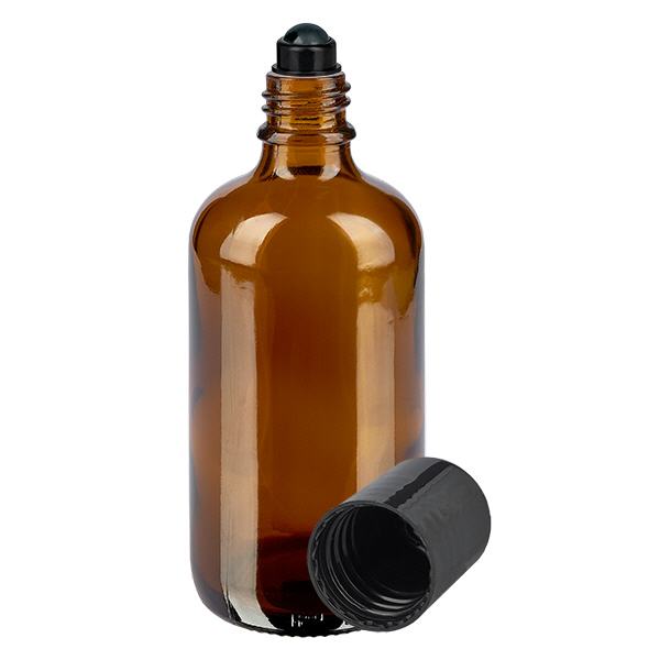 Apothekenflasche braun 100ml Roll-On Verschluss schw Apothekenflasche braun 100ml Roll-On Verschluss schw