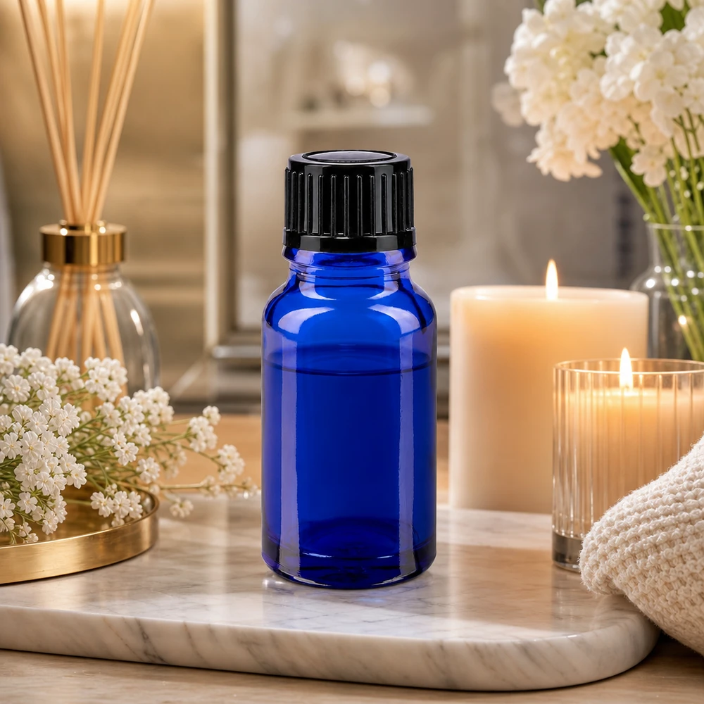 UV-Schutz Flasche blau 10ml Tropfer STD schwarz ApoGlas für Kosmetik und Öle