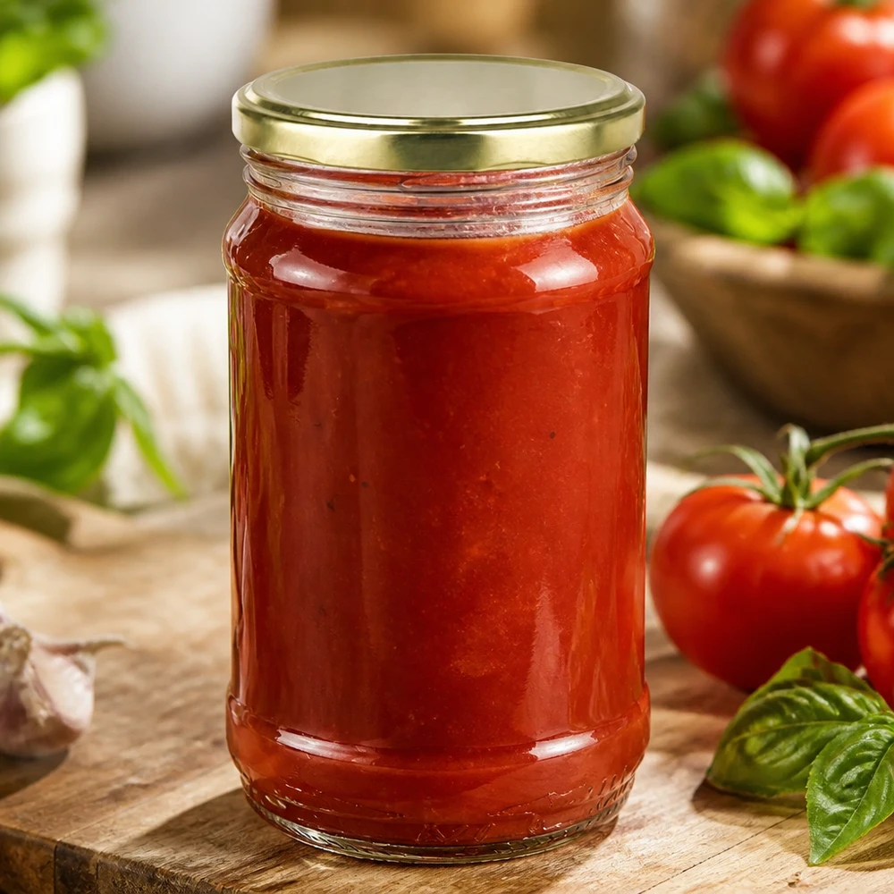 Klassisches 370ml Rundglas UNiTWIST mit BasicSeal Verschluss für Tomatensoße und Sugo