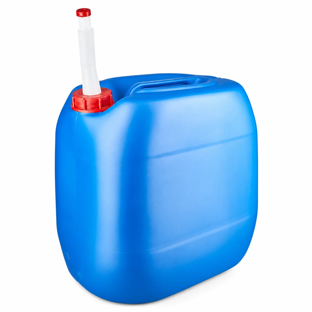 Robuster Kunststoffkanister 30L in Blau mit praktischem Flex-Auslaufrohr für sichere Entnahme
