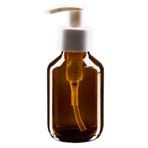 100ml Medizinflasche braun, mit Dispenserpumpe weiß ApoGlas 100ml Medizinflasche braun, mit Dispenserpumpe weiß ApoGlas